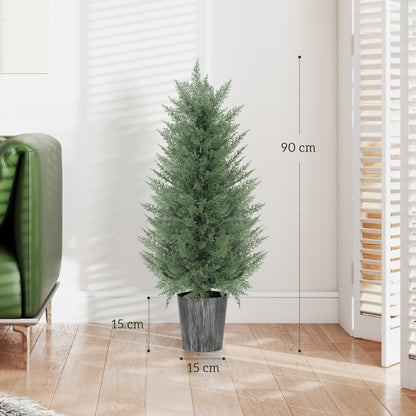 Set of 2 Artificial Cypress Trees with PE Leaves for Indoor Outdoor