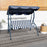 3 Seater Garden Swing Seat Chair Outdoor Bench with Adjustable Canopy and Metal Frame, Blue Stripes