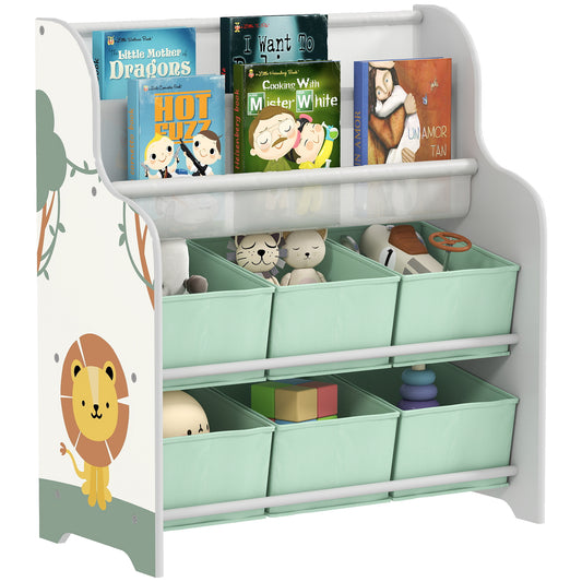 Kids Storage Unit with 6 Fabric Drawers & 2-Tier Sling Rack, Green