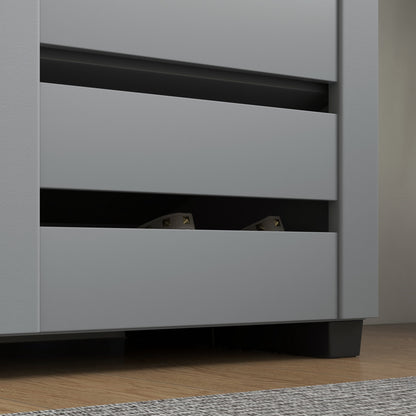 Shoe Storage Cabinet with Slatted Doors for 15 Pairs of Shoes Grey