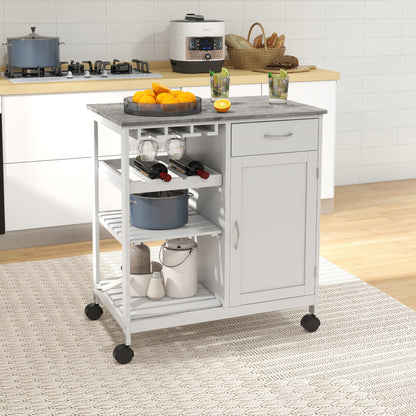 Kitchen Trolley Utility Cart W/ Wheel Wine Rack Open Shelf and Cabinet
