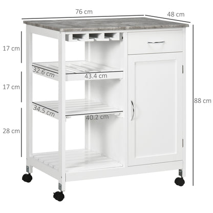 Kitchen Trolley Utility Cart W/ Wheel Wine Rack Open Shelf and Cabinet