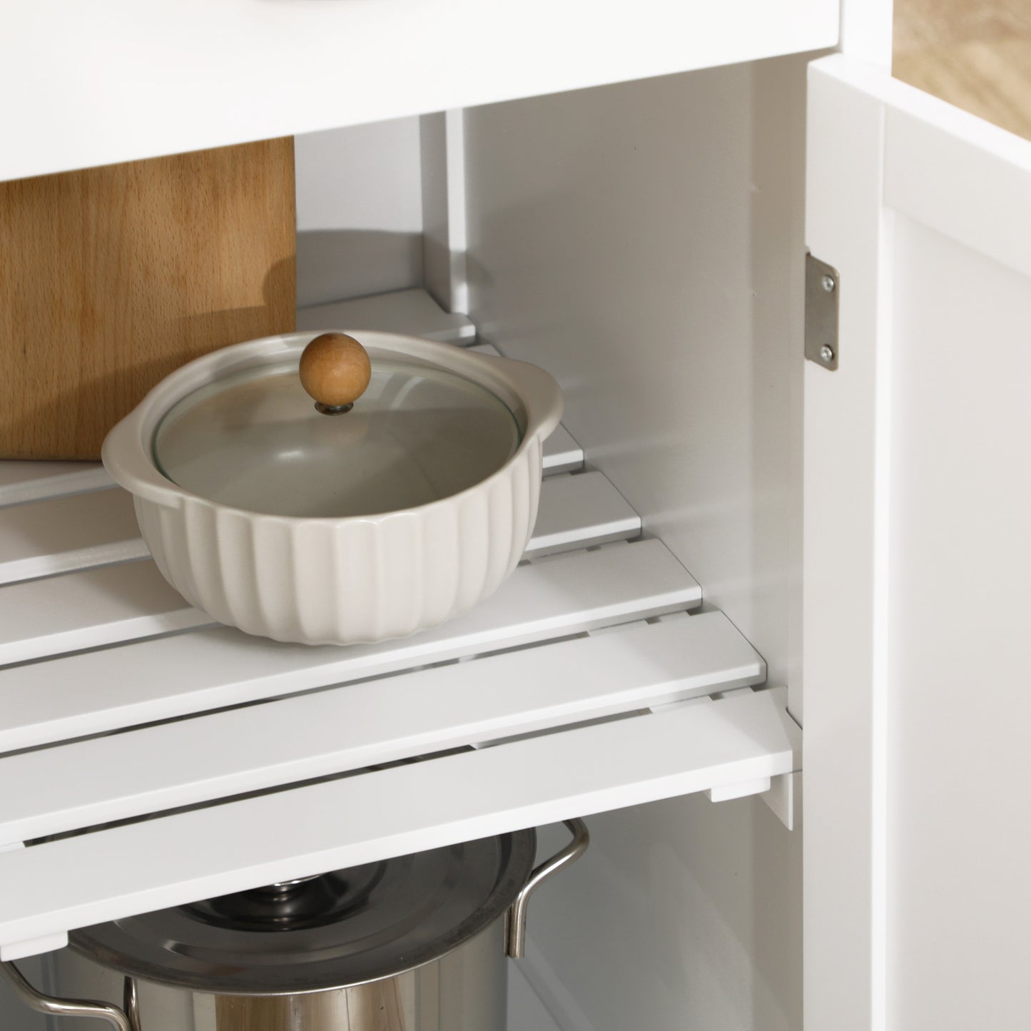 Kitchen Trolley Utility Cart W/ Wheel Wine Rack Open Shelf and Cabinet