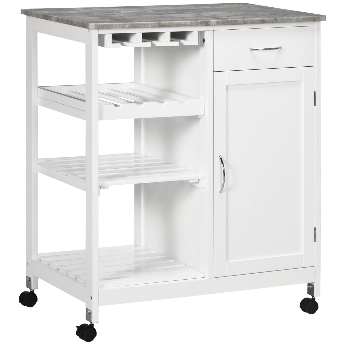 Kitchen Trolley Utility Cart W/ Wheel Wine Rack Open Shelf and Cabinet
