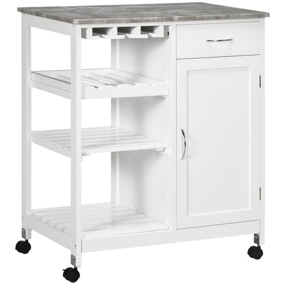 Kitchen Trolley Utility Cart W/ Wheel Wine Rack Open Shelf and Cabinet