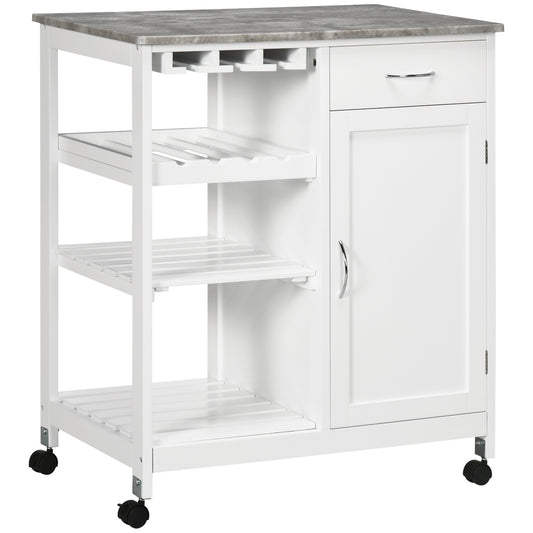 Kitchen Trolley Utility Cart W/ Wheel Wine Rack Open Shelf and Cabinet