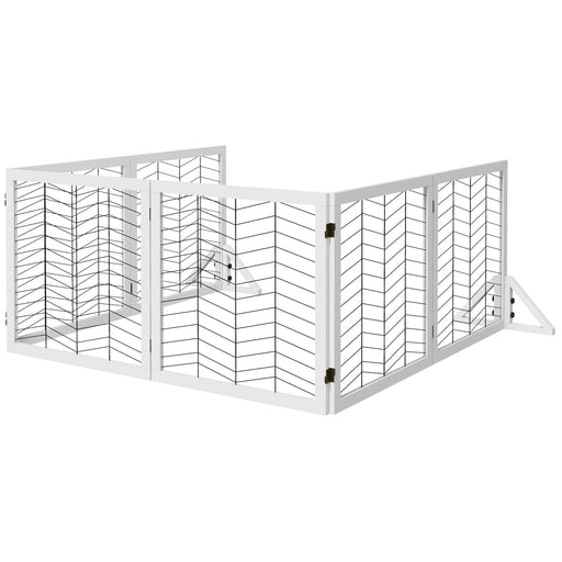 6 Panels Pet Gate, Wooden Foldable Dog Barrier w 2PCS Support Feet, for Small Medium Dogs - White