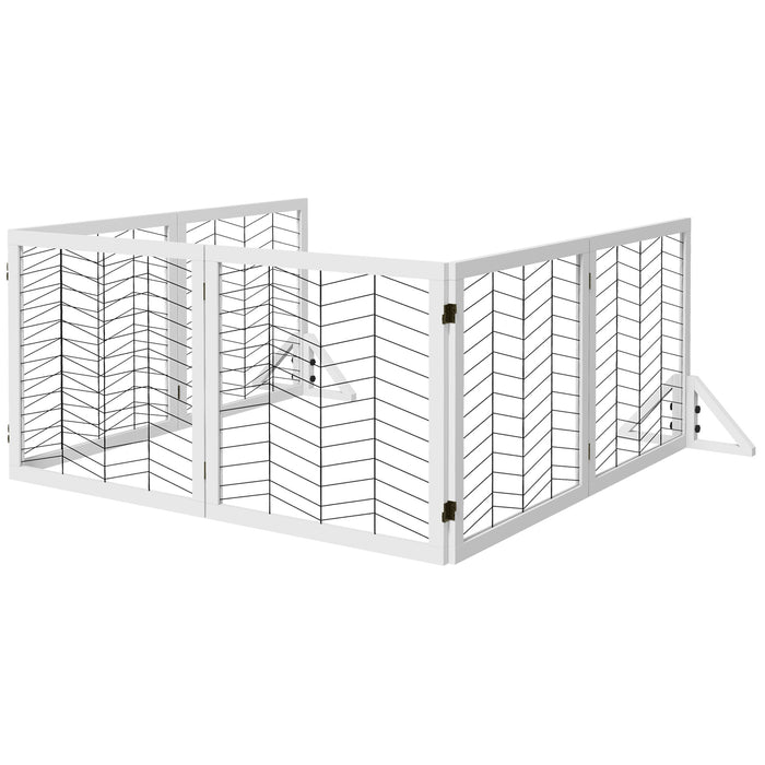 6 Panels Pet Gate, Wooden Foldable Dog Barrier w 2PCS Support Feet, for Small Medium Dogs - White