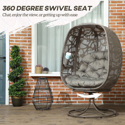 Foldable Egg Chair with Cushions, Indoor Outdoor Swivel Lounger, Sand