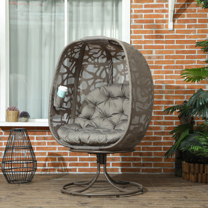 Foldable Egg Chair with Cushions, Indoor Outdoor Swivel Lounger, Sand