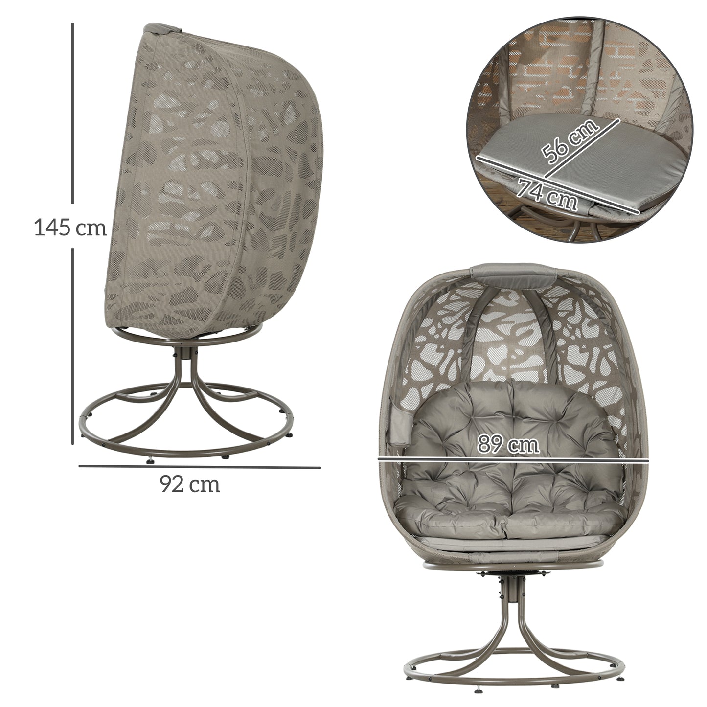 Foldable Egg Chair with Cushions, Indoor Outdoor Swivel Lounger, Sand