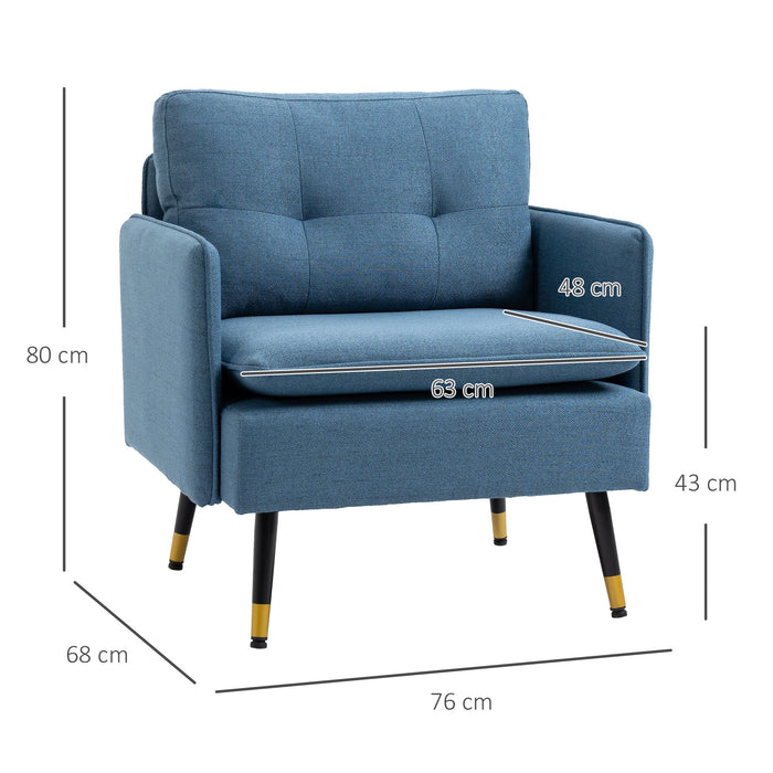 Modern Armchairs with Steel Legs, Upholstered Button Tufted Accent Chairs for Living Room and Bedroom, Blue