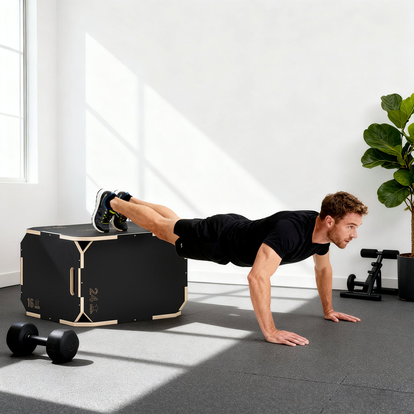 Non-Slip Plyo Box, Corner-free Wooden Jump Box, 41 x 61 x 51 cm