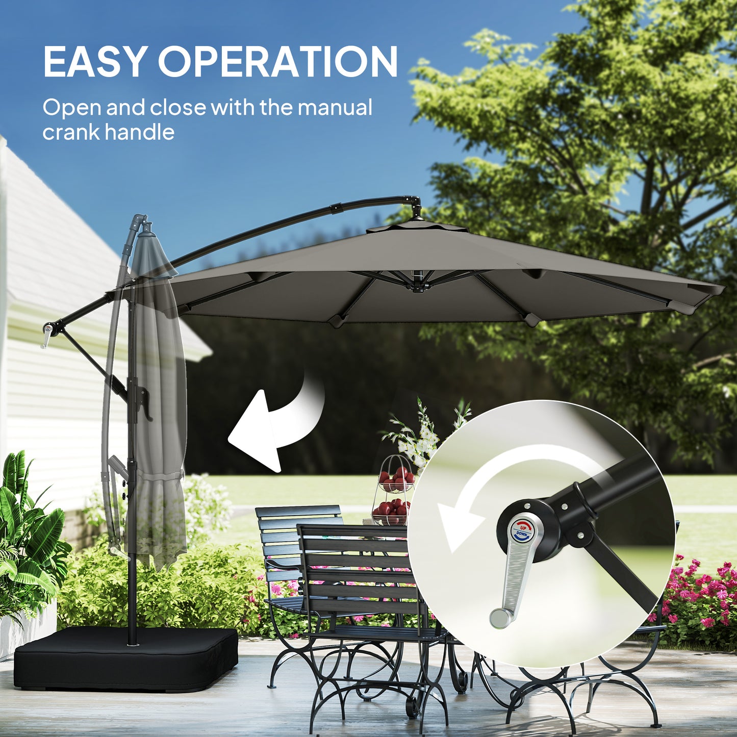 3 m Garden Cantilever Parasol with Sandbag, 360 Degree Rotation