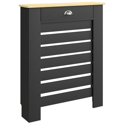 Radiator Cover with Drawer, Horizontal Slat, 78cm, Black
