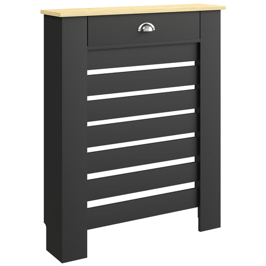 Radiator Cover with Drawer, Horizontal Slat, 78cm, Black