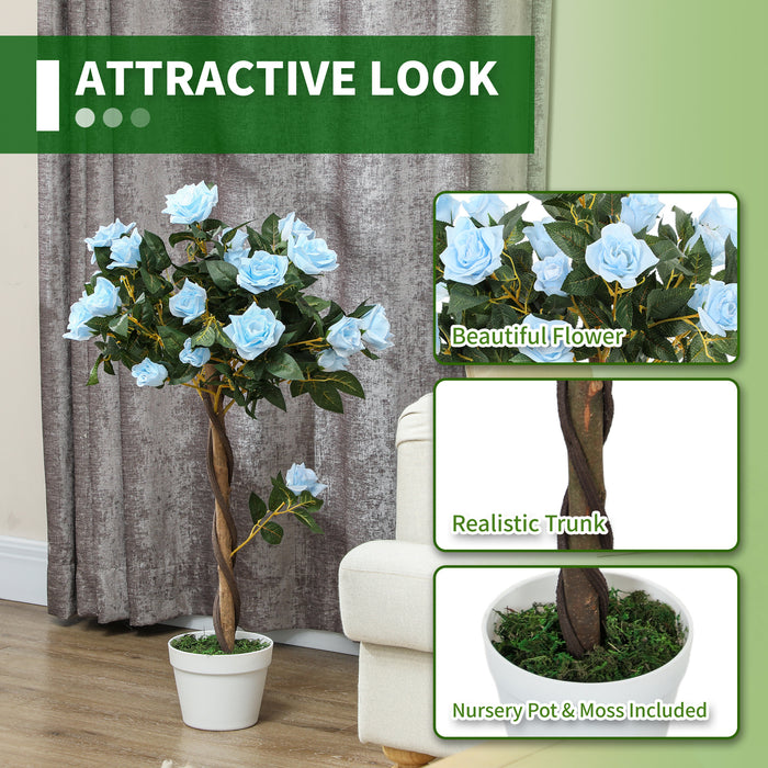 Set of 2 90cm Artificial Rose Tree, Fake Decorative Plant, Blue