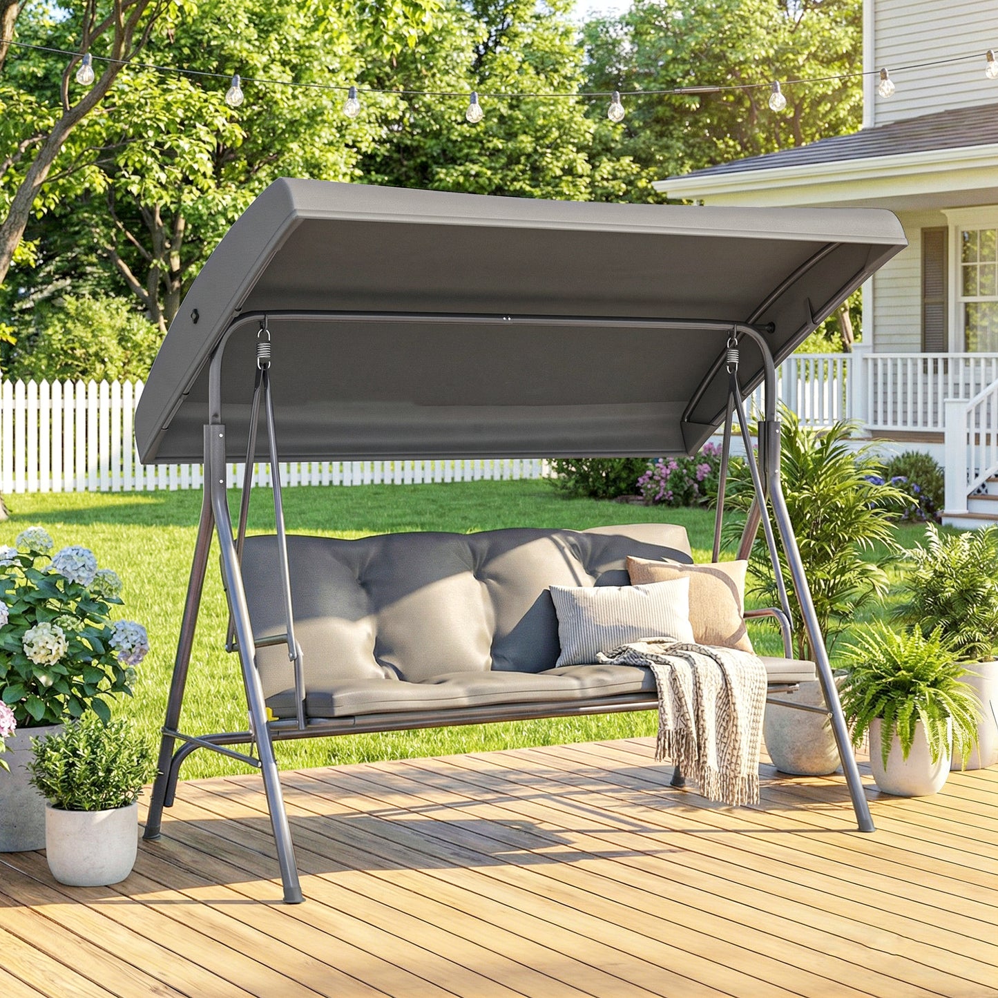3 Seater Garden Swing Chair, Patio Rocking Bench with Steel Frame