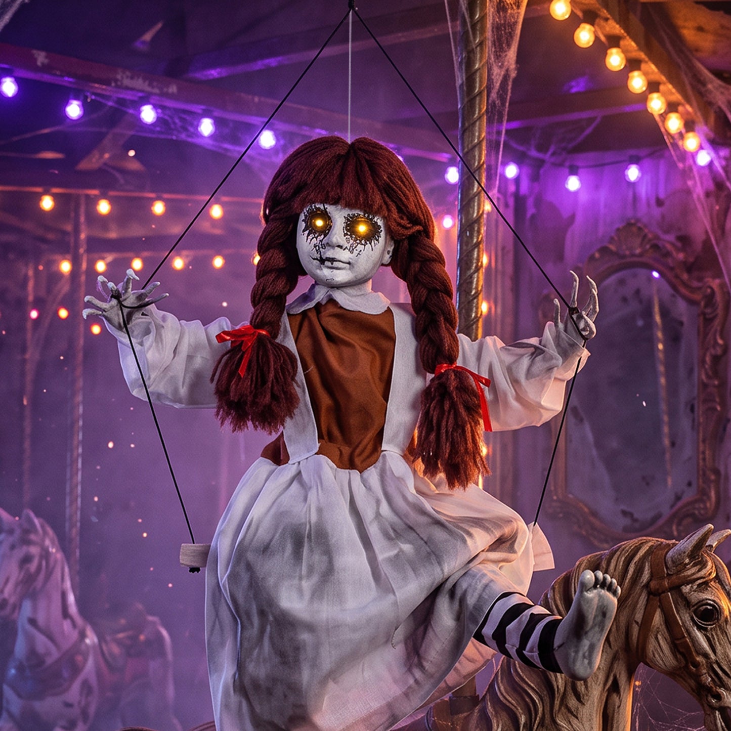 Halloween Animated Hanging Creepy Girl on Swing Decoration
