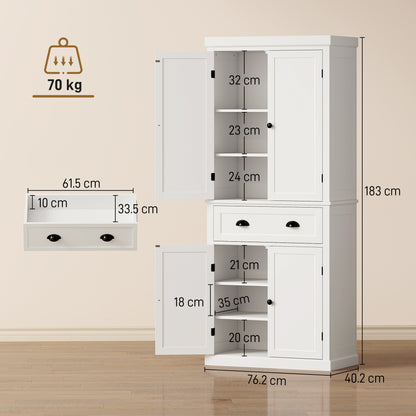 Tall Kitchen Cupboard, 183cm Freestanding Storage Cabinet with Drawer