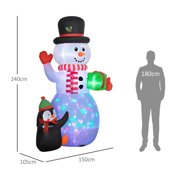 8FT Inflatable Snowman Holding Gift Box w/ Penguin and LED Lights