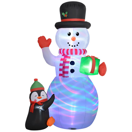 8FT Inflatable Snowman Holding Gift Box w/ Penguin and LED Lights