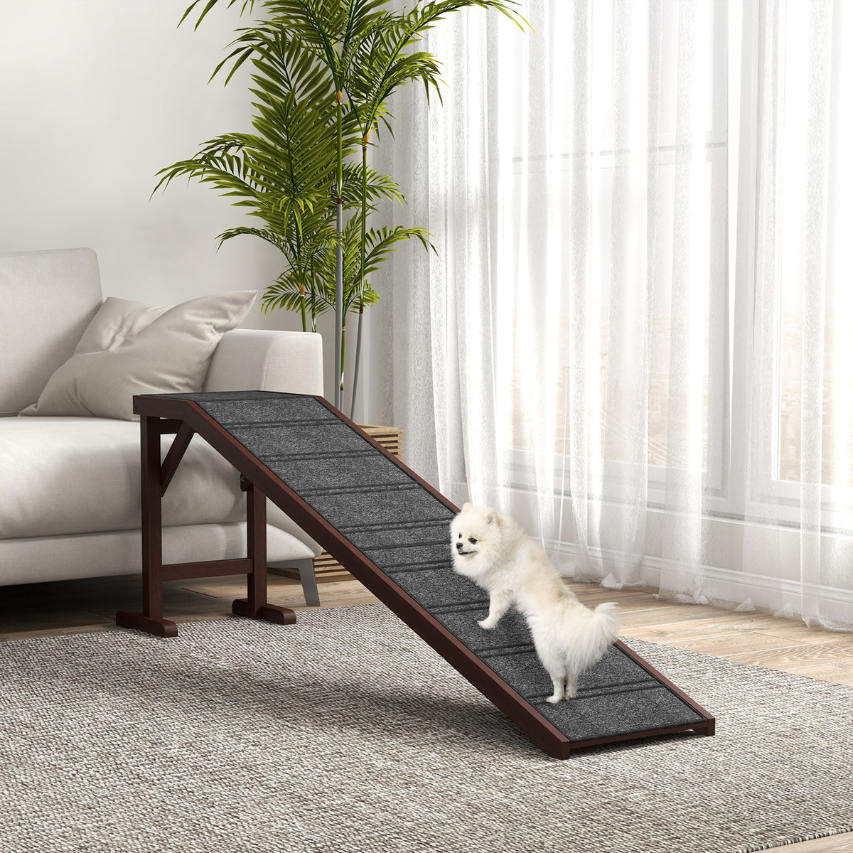 Pet Ramp for Dogs Cats with Non-Slip Carpet for Bed Sofa, Brown