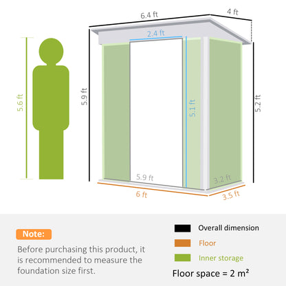 6.5 x 4FT Galvanised Metal Shed with Foundation, Lockable Tool Garden Shed with Double Sliding Doors and 2 Vents, Green