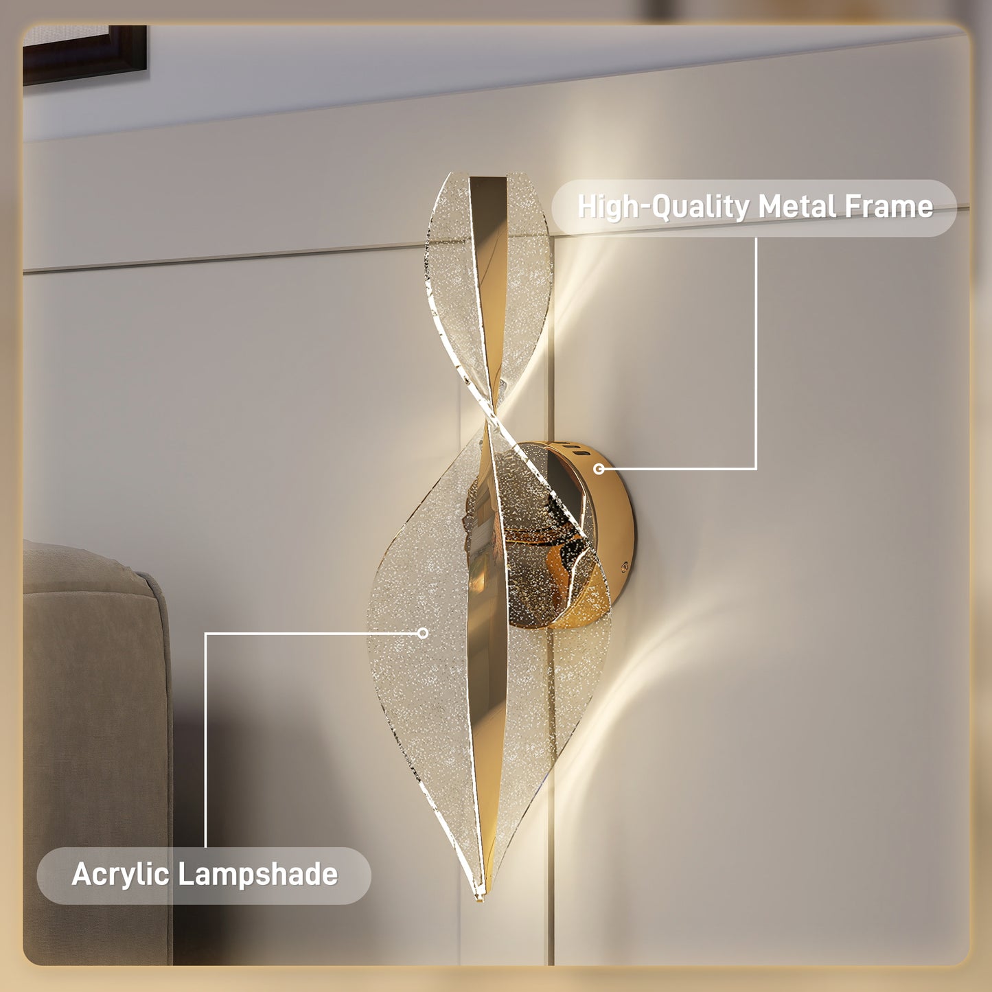 Led Wall Lamp 2 Pack, Modern Indoor Spiral Wall Light, Gold