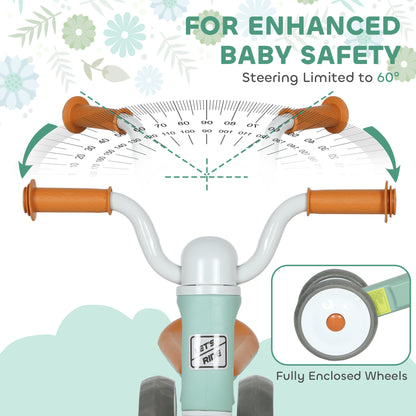 Baby Balance Bike for 1-3 Years Boys Girls, Toddler Balance Bike with No Pedal, 3 Silence Wheels, Safe Limited Steer, for Indoor Outdoor Riding, Green