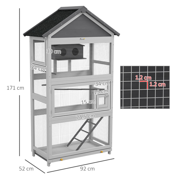 Wooden Bird Cage, with Stand, for Finches, Parakeets, Small birds - Grey