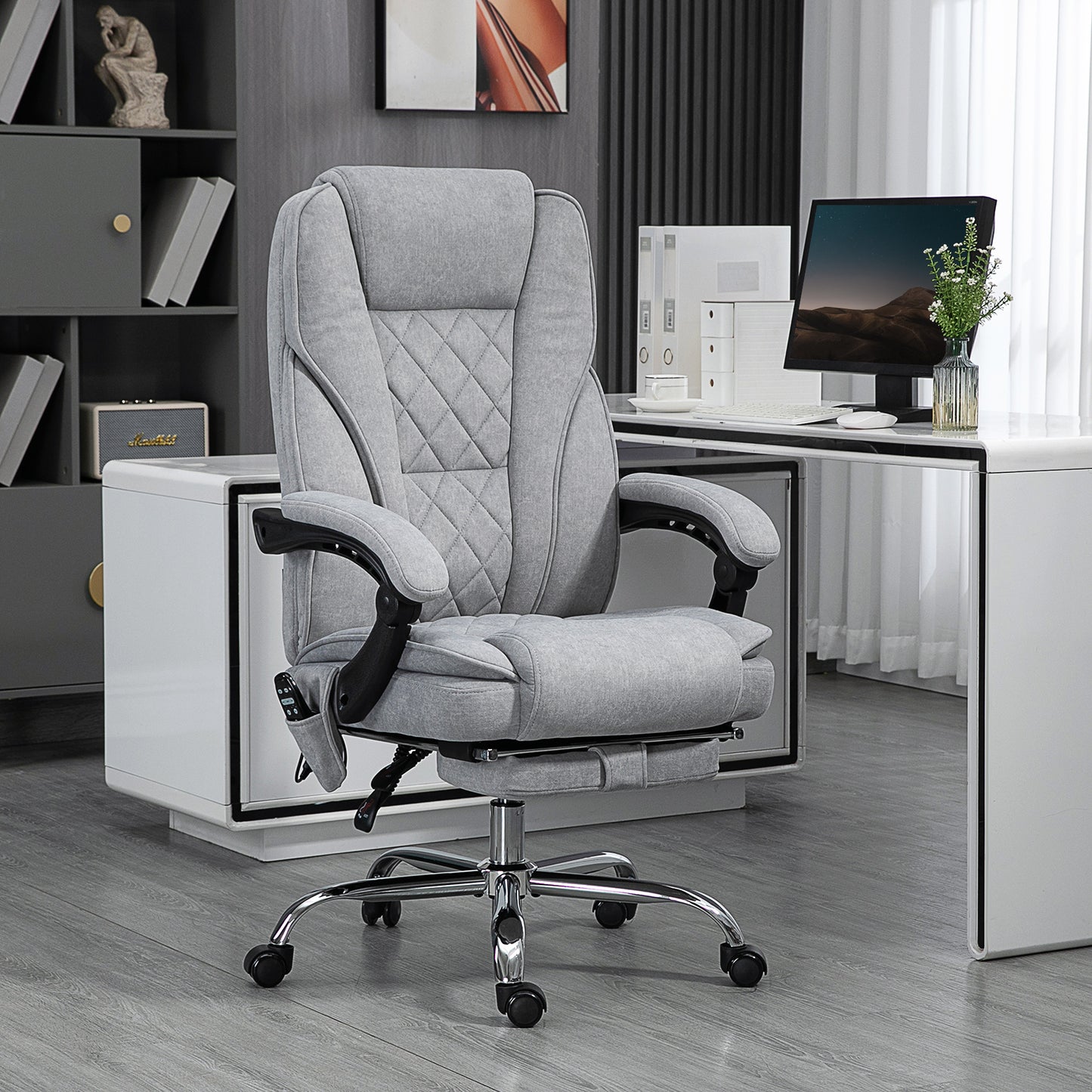 Massage Office Chair, Heated Reclining Desk Chair, Grey
