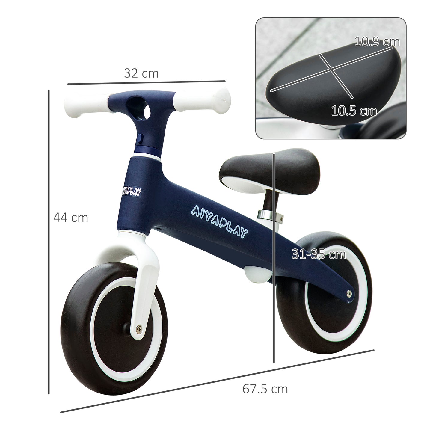 Baby Balance Bike, Children Bike w/ Adjustable Seat, Wide Wheels - Blue