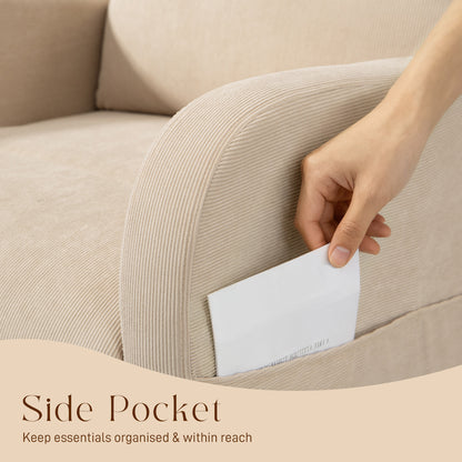 Modern High Back Corduroy Leisure Rocking Chair for Nursery, Beige