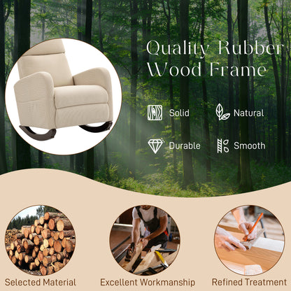 Modern High Back Corduroy Leisure Rocking Chair for Nursery, Beige