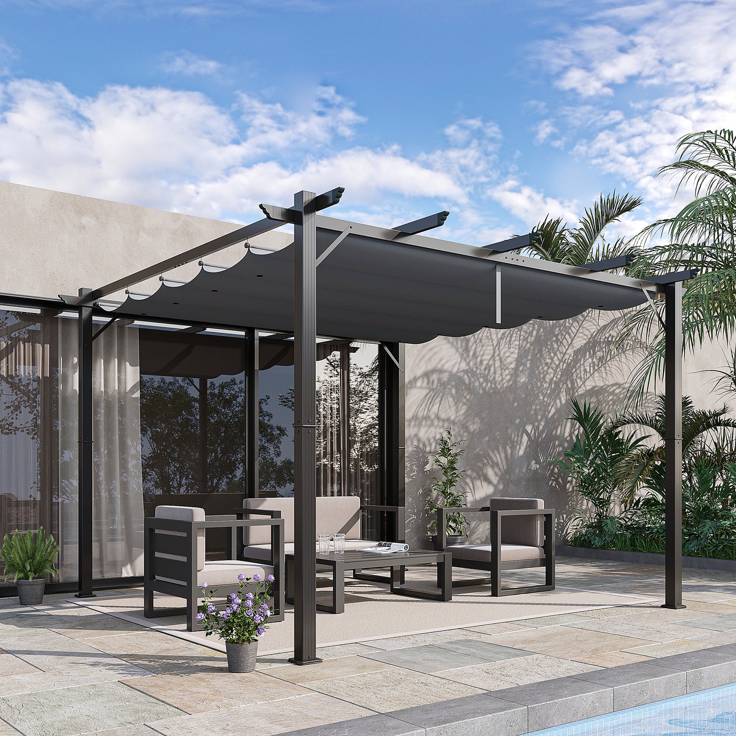 3x3(m) Pergola Gazebo Sun Shade Shelter Aluminium Garden Canopy, Grey