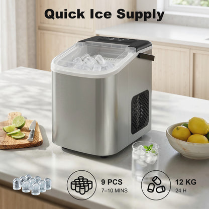 Ice Maker Machine Countertop, 9 Cubes Ready in 7 Mins, 12 KG in 24Hrs