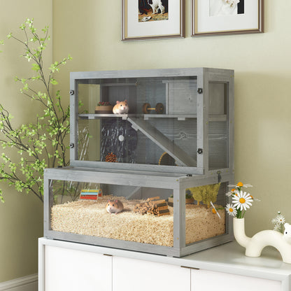 3 Tier Wooden Hamster Cage with Hut, Wheel, Ramps, 80 x 50 x 84 cm