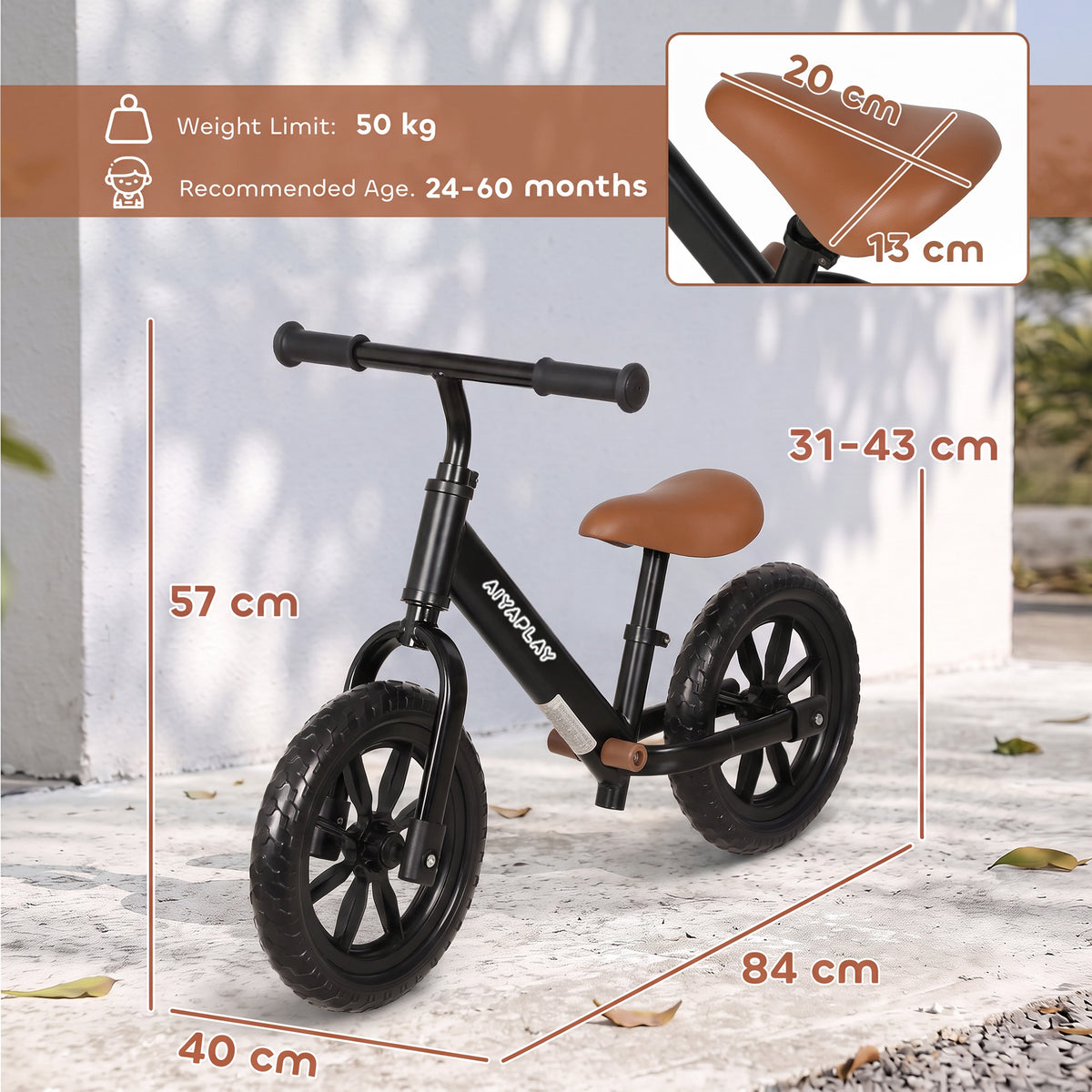 11.2" Balance Bike with Lighting Wheels for 2-5 Years, Black