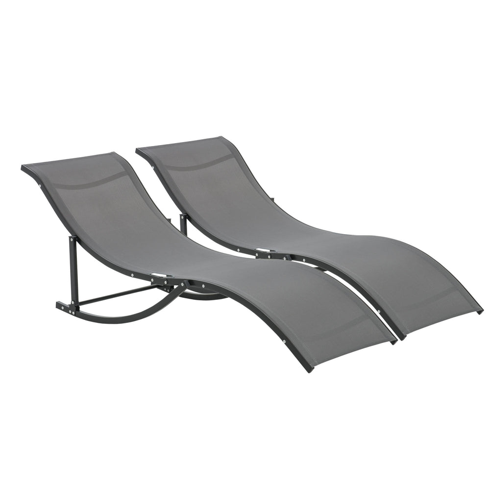 Set of 2 S-shaped Foldable Lounge Chair Sun Lounger Reclining Outdoor Chair for Patio Beach Garden Grey