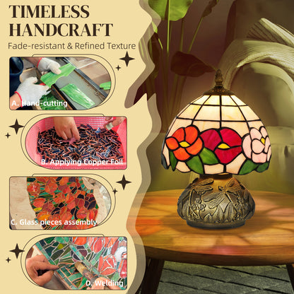 Tiffany-Style Table Lamp with Sculpted Dragonfly Base, Handcrafted Classic Stained Glass Bedside Lamp for Living Room and Bedroom, E27 Socket, Multi-Coloured