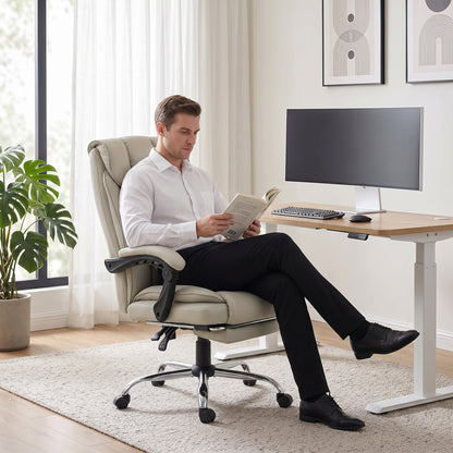 Pet-Friendly Leather Recliner Computer Chair with Footrest, Khaki