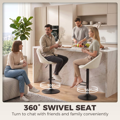 Bar Stools Set of 2 Velvet Adjustable Swivel Cream White