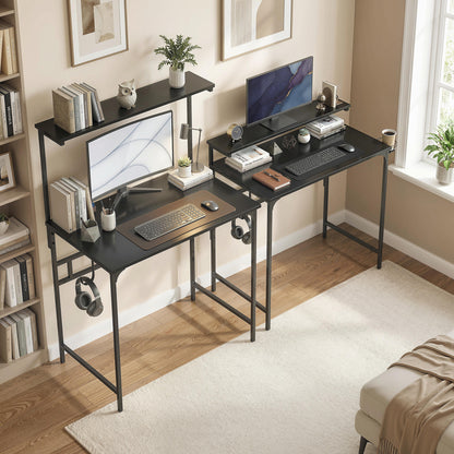 Computer Desk, 80cm Home Office Study Table with Hutch Shelf, Black