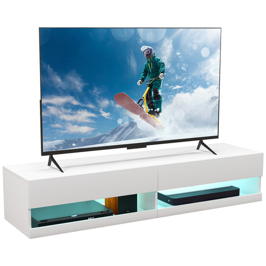 High Gloss TV Stand Unit Wall Mounted with LED Lights, White