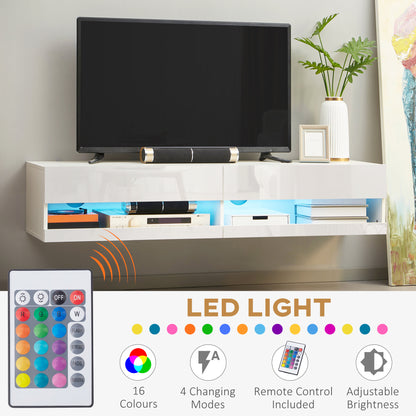 High Gloss TV Stand Unit Wall Mounted with LED Lights, White