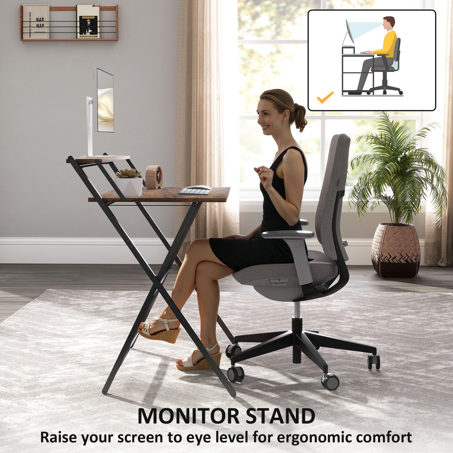 81.5 cm Folding Computer Desk for Small Spaces Bedroom Rustic Brown