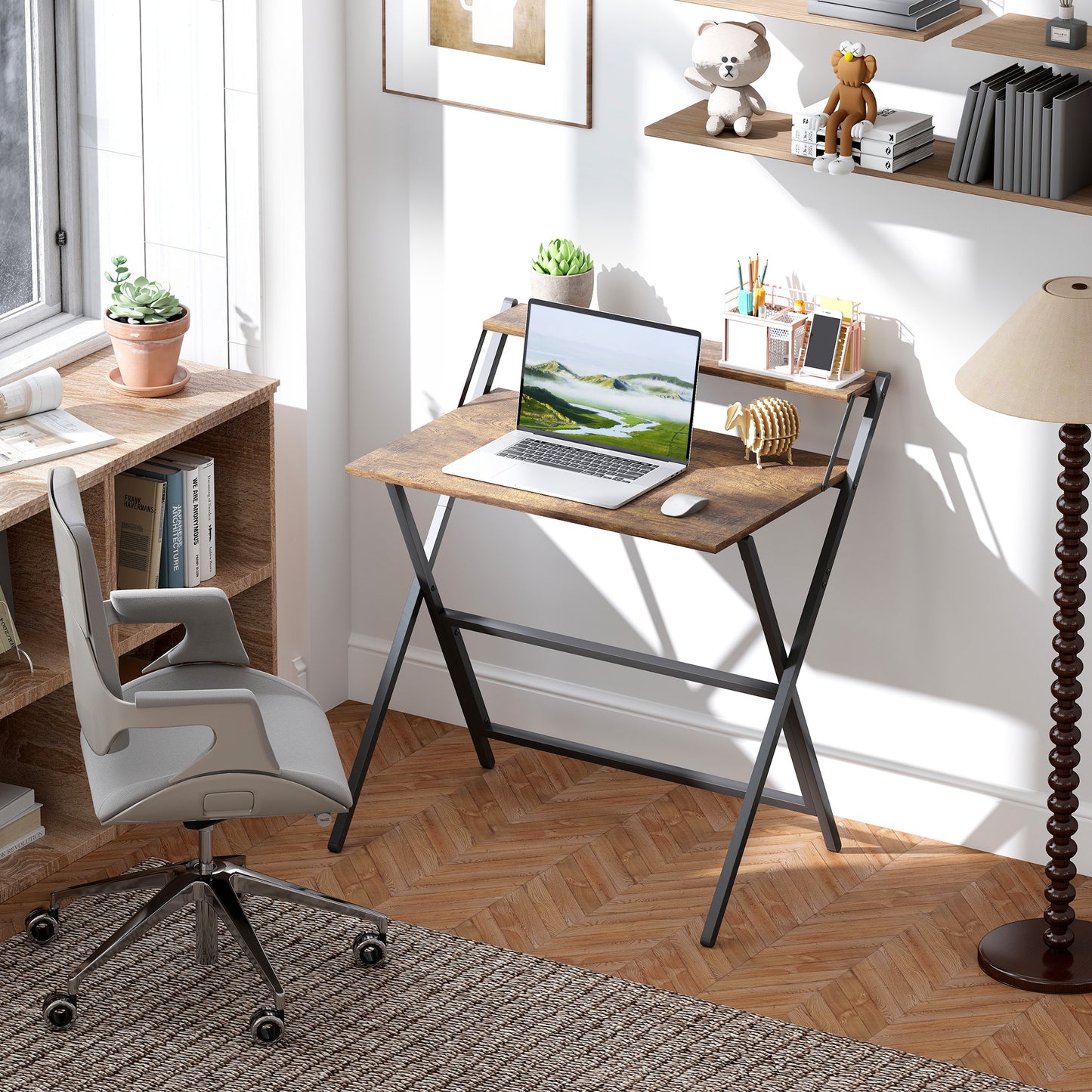 81.5 cm Folding Computer Desk for Small Spaces Bedroom Rustic Brown