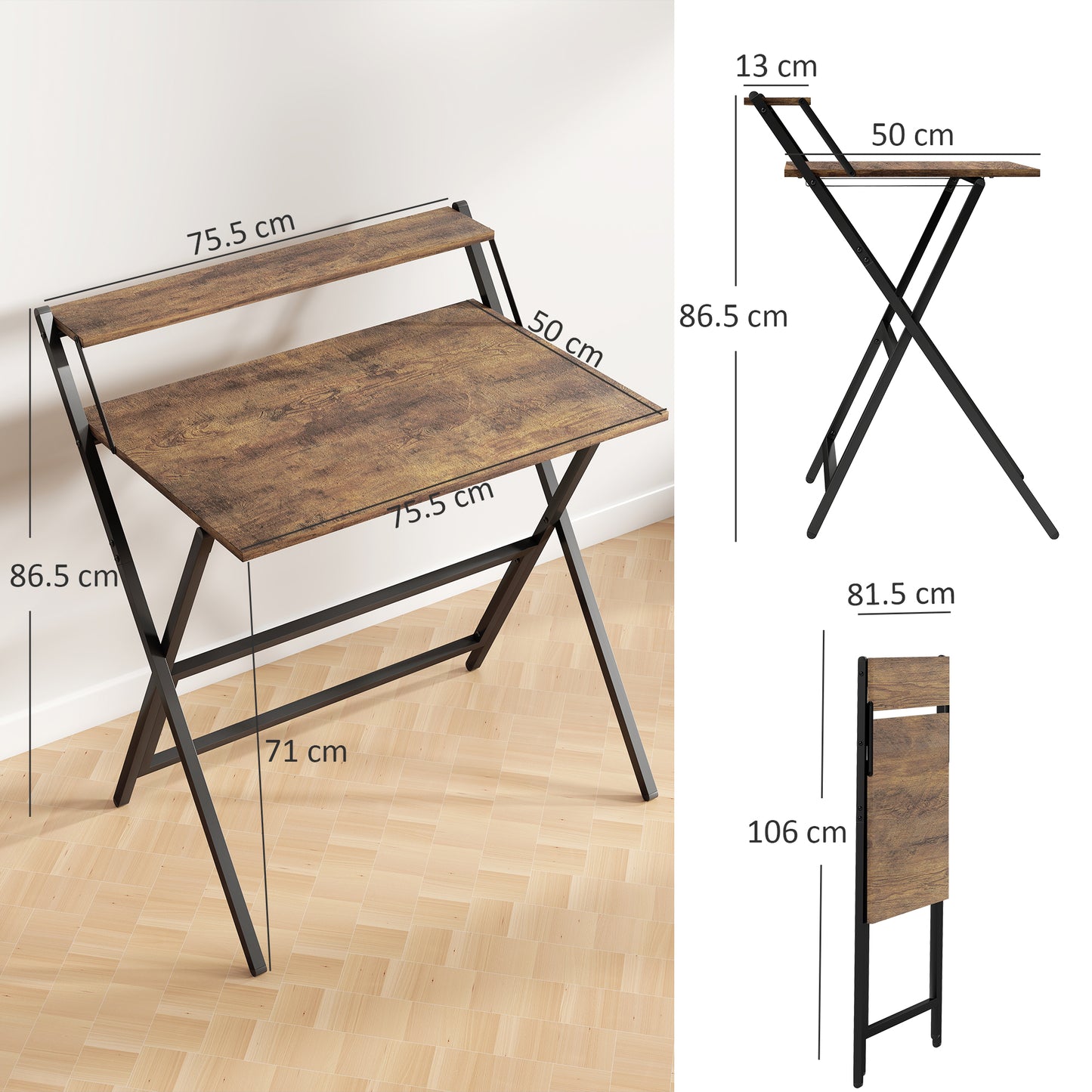 81.5 cm Folding Computer Desk for Small Spaces Bedroom Rustic Brown