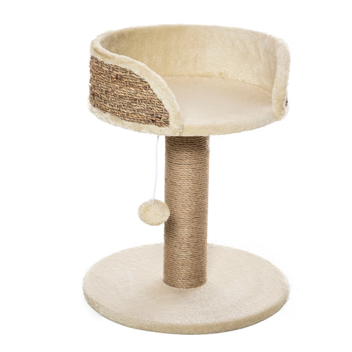 Basics Cat Tree Tower With Bed and Scratching Post,Cat Scratching Post Activity Center Kitten House with Dangling Ball Perch, Beige